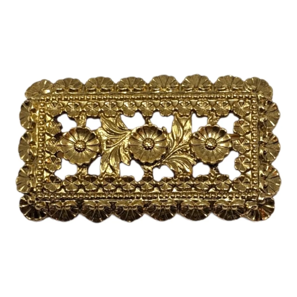 1928 Gold Tone Floral Brooch Rectangle